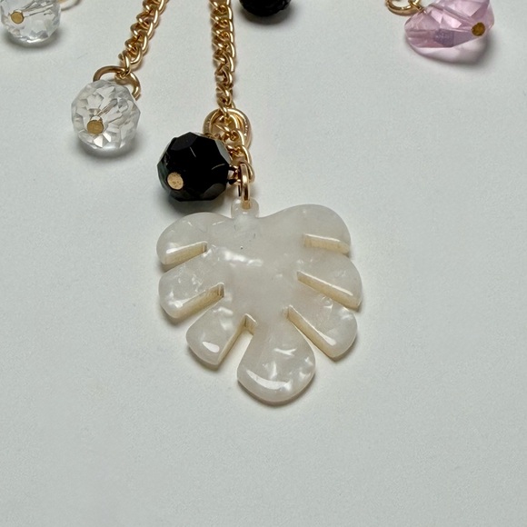 Gold Leaf Heart Beaded Key Chain Pink Black Acrylic Accent for Women - Picture 5 of 8